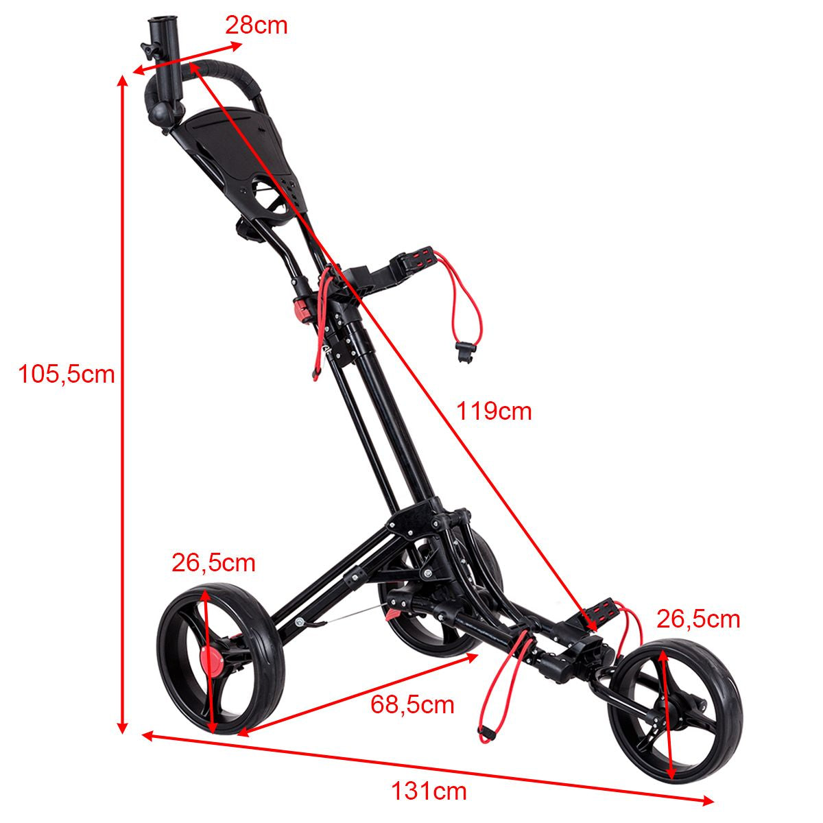 3-Rad Golftrolley Golfwagen Golf Klappbar Einfacher Schiebe- Und Zugwagen Schwarz
