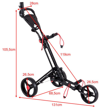 3-Rad Golftrolley Golfwagen Golf Klappbar Einfacher Schiebe- Und Zugwagen Schwarz
