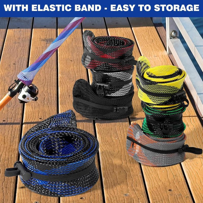 Fishing Rod Sleeve - Fishing Pole Sleeve Fishing Rod Cover for Casting Rod, Sea Fishing Rod, Fly Rod - Braided Mesh Rod Protector Fishing Rod Sock