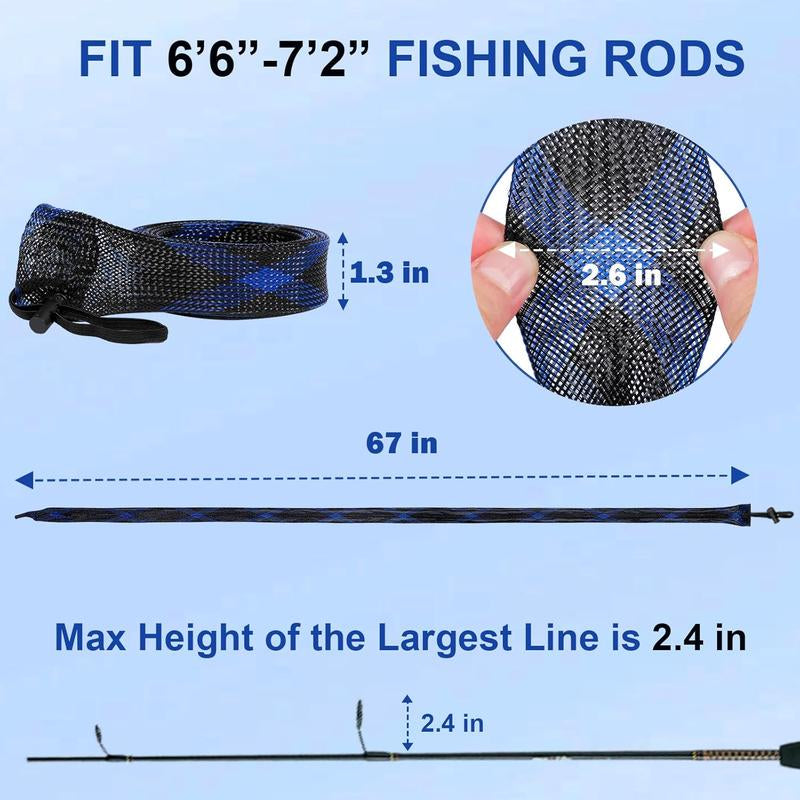 Fishing Rod Sleeve - Fishing Pole Sleeve Fishing Rod Cover for Casting Rod, Sea Fishing Rod, Fly Rod - Braided Mesh Rod Protector Fishing Rod Sock