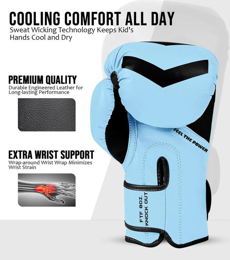 Kids Knockout Boxing Gloves with Padded Protection (Baby Blue/Balck)