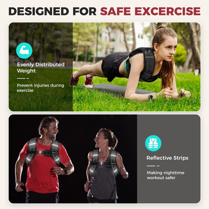 BAGAIL Weighted Vest, 5Lbs/8Lbs/10Lbs/12Lbs/15Lbs/20Lbs/25Lbs/30Lbs Weight Vest with Detachable Phone Pouch, Rucking Vest for Women, Men, Walking, Weight Loss, Training, Running Glute Workout Equipment Sweat Fitness Belt