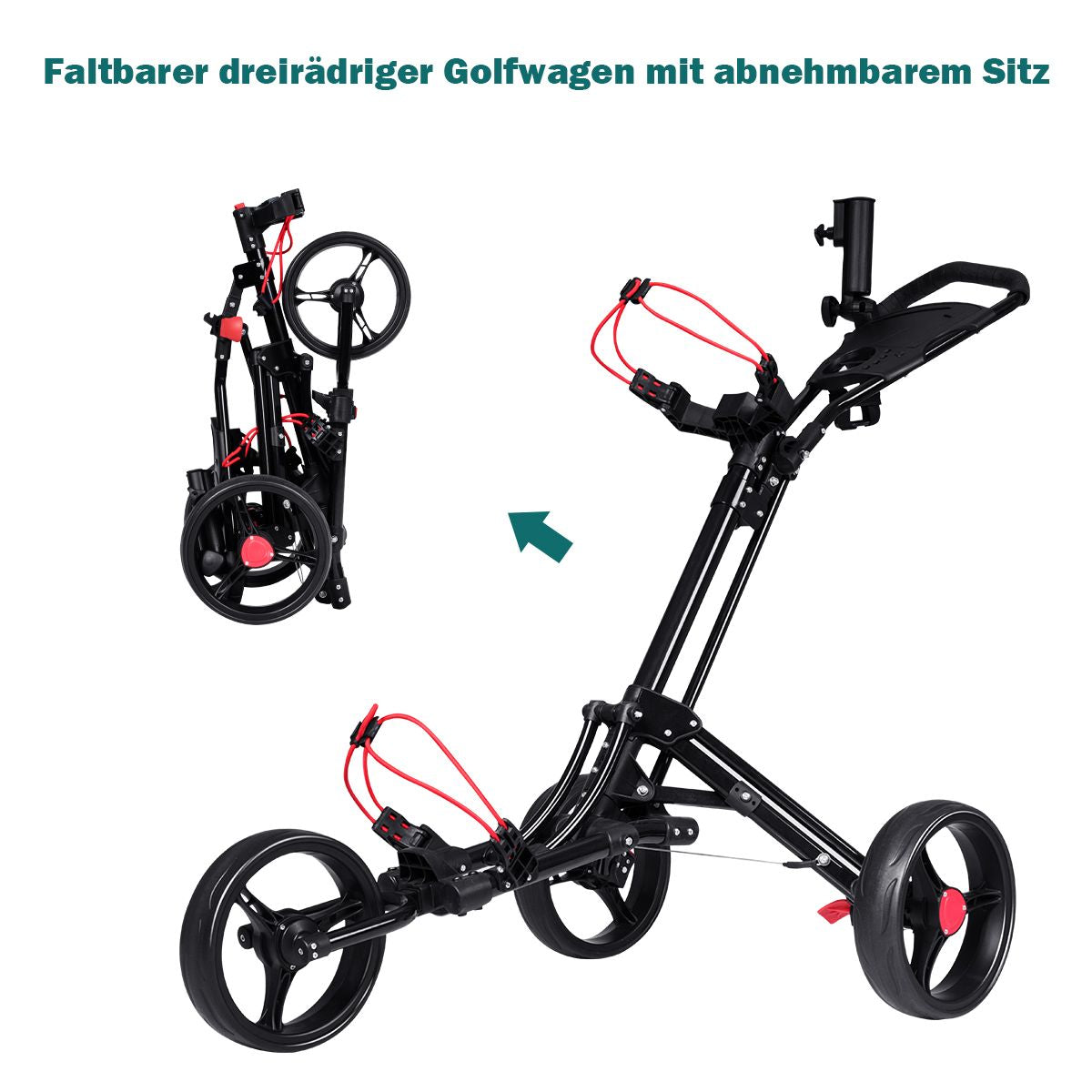 3-Rad Golftrolley Golfwagen Golf Klappbar Einfacher Schiebe- Und Zugwagen Schwarz