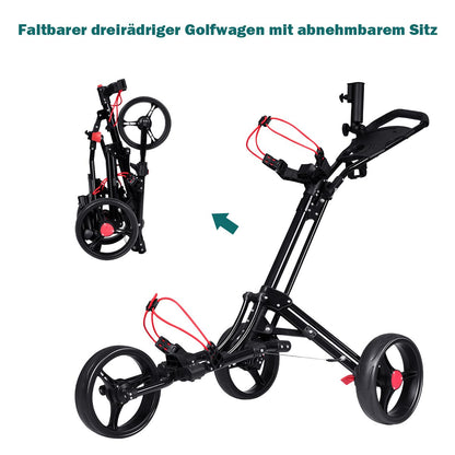 3-Rad Golftrolley Golfwagen Golf Klappbar Einfacher Schiebe- Und Zugwagen Schwarz