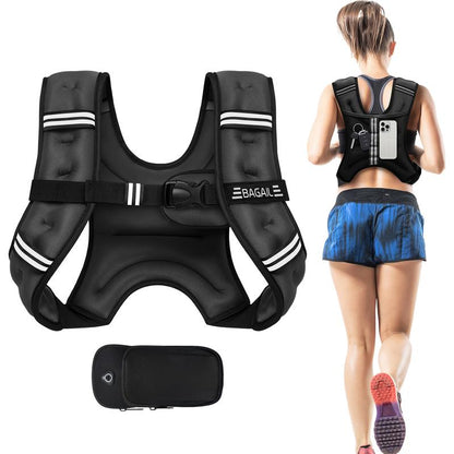 BAGAIL Weighted Vest, 5Lbs/8Lbs/10Lbs/12Lbs/15Lbs/20Lbs/25Lbs/30Lbs Weight Vest with Detachable Phone Pouch, Rucking Vest for Women, Men, Walking, Weight Loss, Training, Running Glute Workout Equipment Sweat Fitness Belt