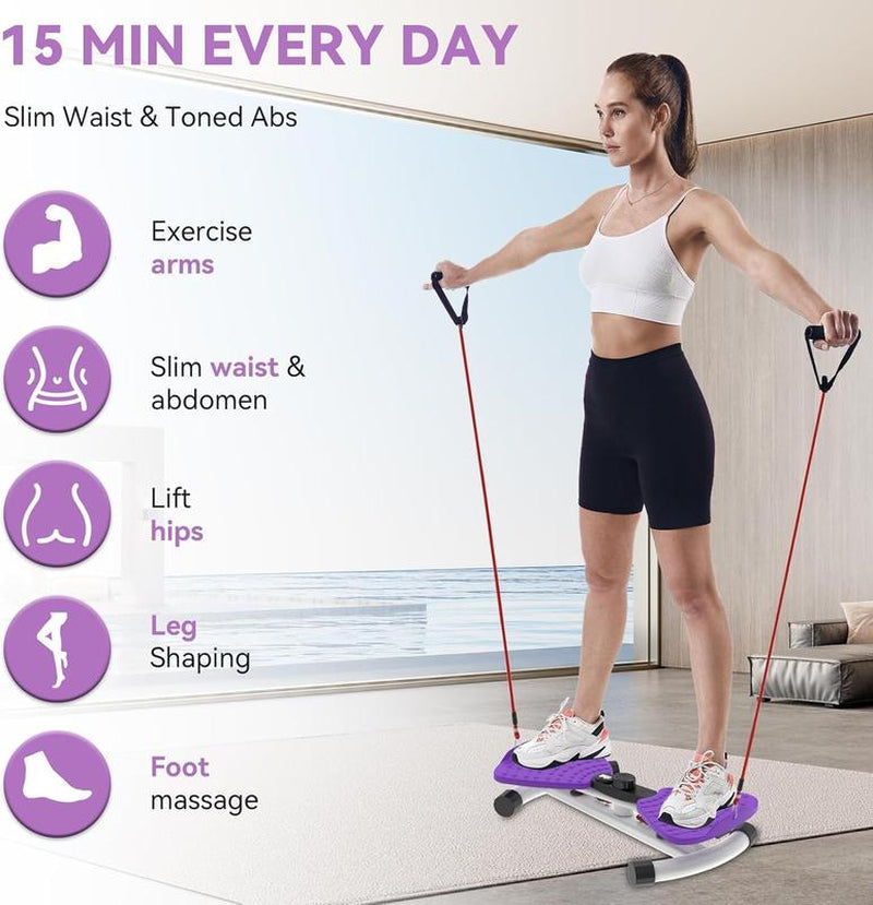 Twist Machine Slim Waist and Toned Abs Waist Twister Can Stand with Feet Apart Double Non-Slip No Noise Use Exercise Equipment Abdominal Roller Workout(Pink/ Purple)