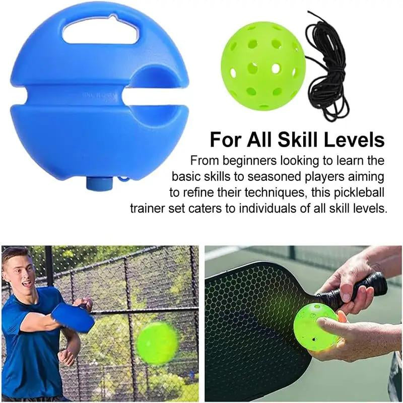 Pickleball Trainer Kit with Pickleball Rackets,2Pc 40-Hole Ball & Elastic Rope for Hand-Eye Coordination & Reflexes Improvement Portable Design for All Skill Levels - Training Universal Training Equipment Set