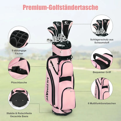 10-Teiliges Komplettes Golf Set Golfschläger Set Für Damen Perfektes Golfgeschenk Rosa