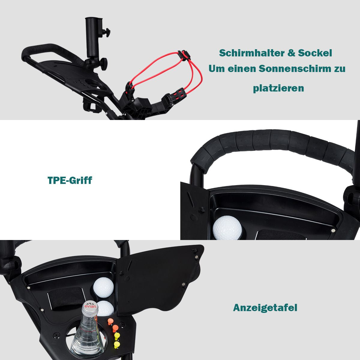 3-Rad Golftrolley Golfwagen Golf Klappbar Einfacher Schiebe- Und Zugwagen Schwarz